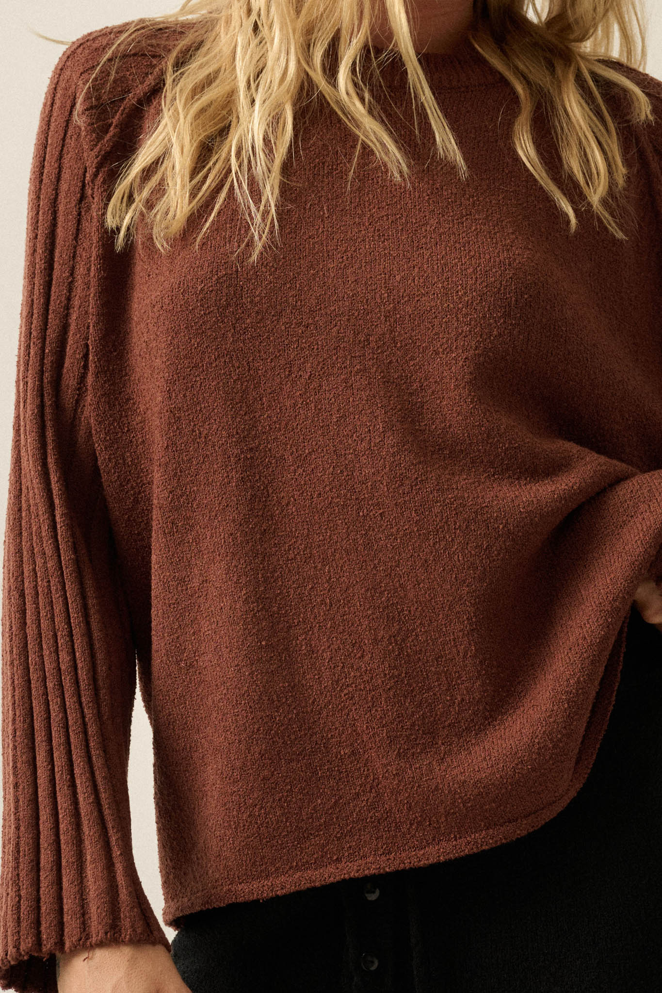 Promise the Label Textured Ribbed-Sleeve Sweater - ShopPromesa
