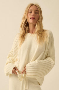 Promise the Label Textured Ribbed-Sleeve Sweater - ShopPromesa