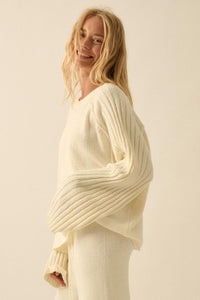 Promise the Label Textured Ribbed-Sleeve Sweater - ShopPromesa