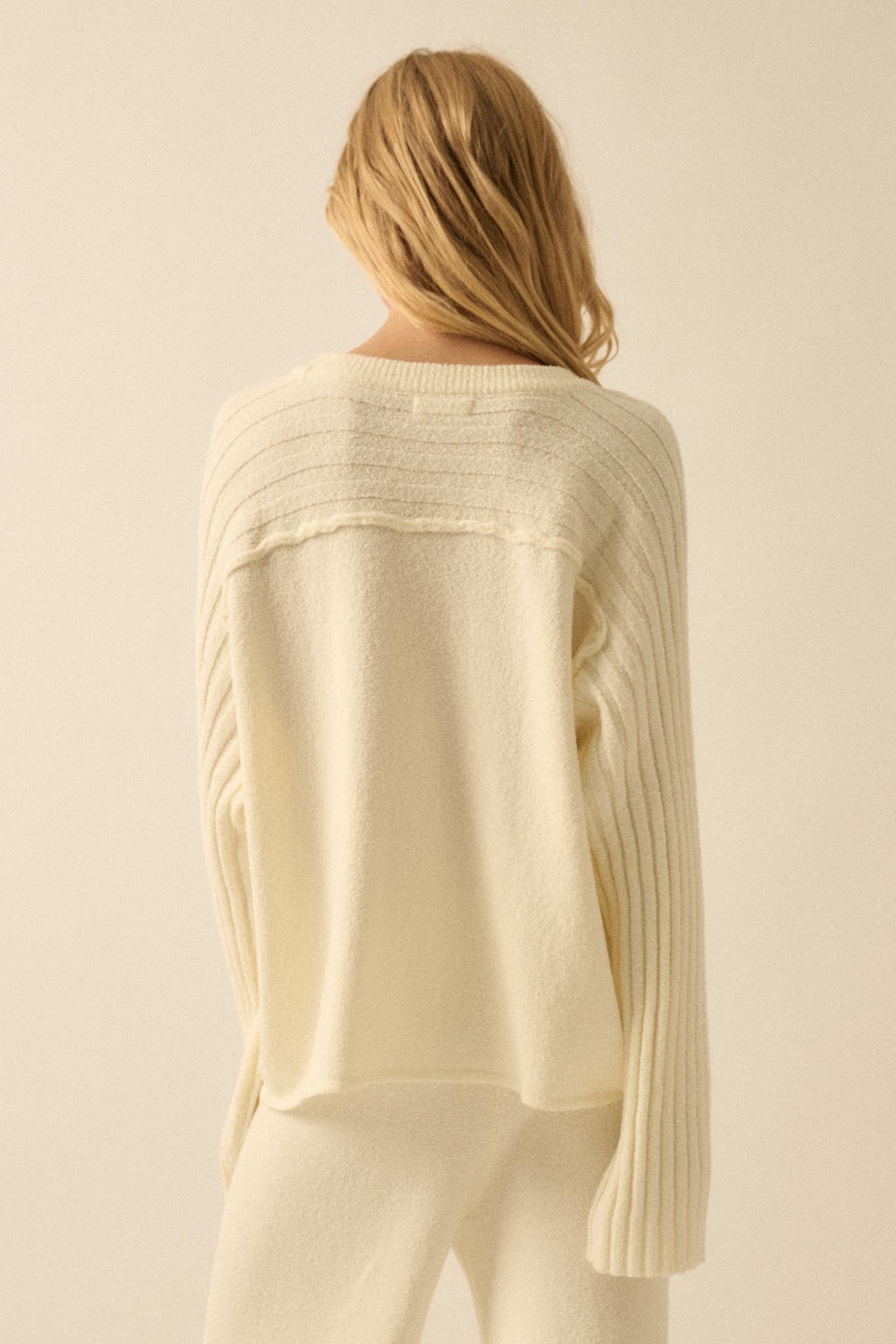 Promise the Label Textured Ribbed-Sleeve Sweater - ShopPromesa