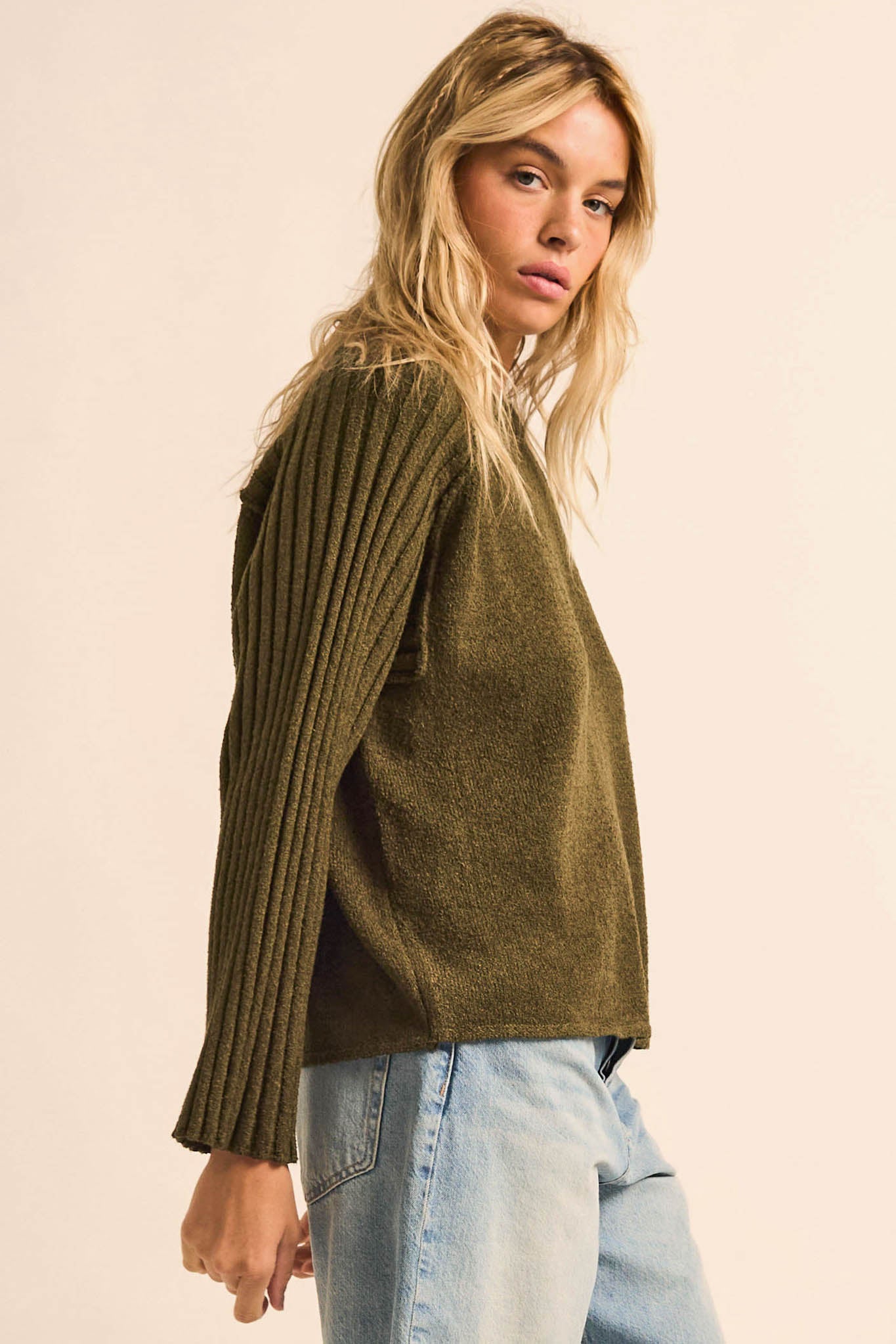 Promise the Label Textured Ribbed-Sleeve Sweater - ShopPromesa