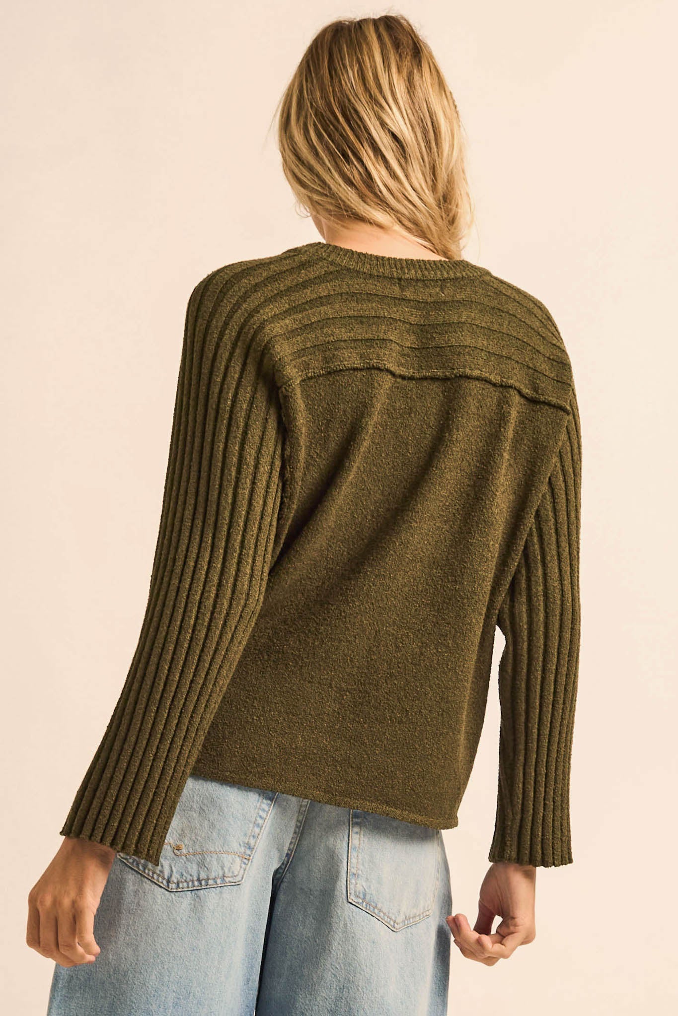 Promise the Label Textured Ribbed-Sleeve Sweater - ShopPromesa