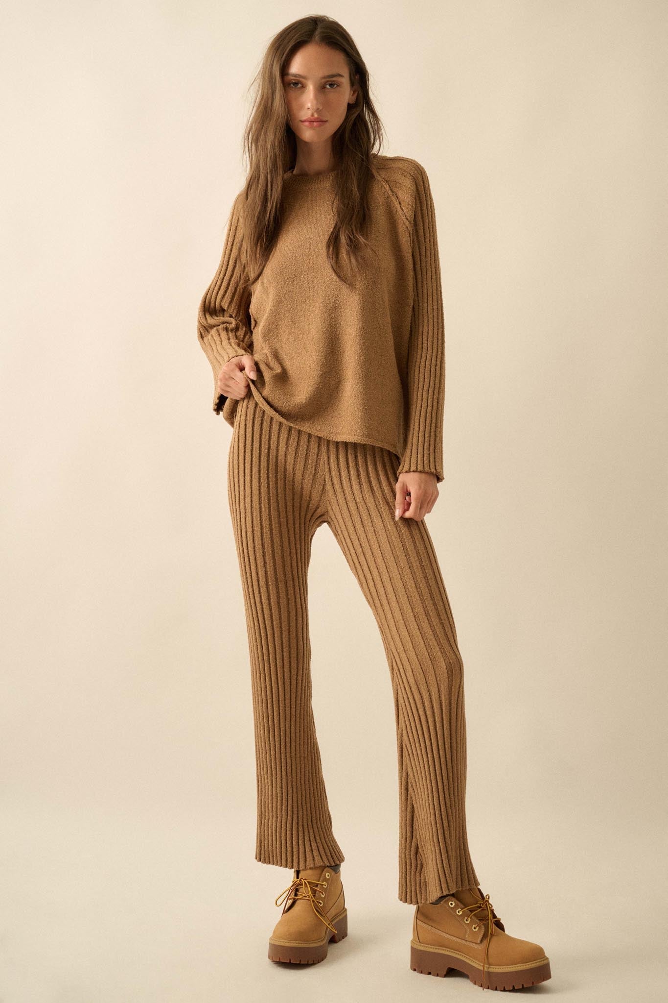 Promise the Label Textured Ribbed-Sleeve Sweater - ShopPromesa