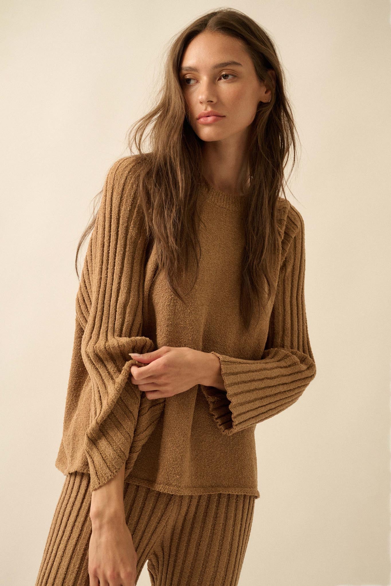 Promise the Label Textured Ribbed-Sleeve Sweater - ShopPromesa