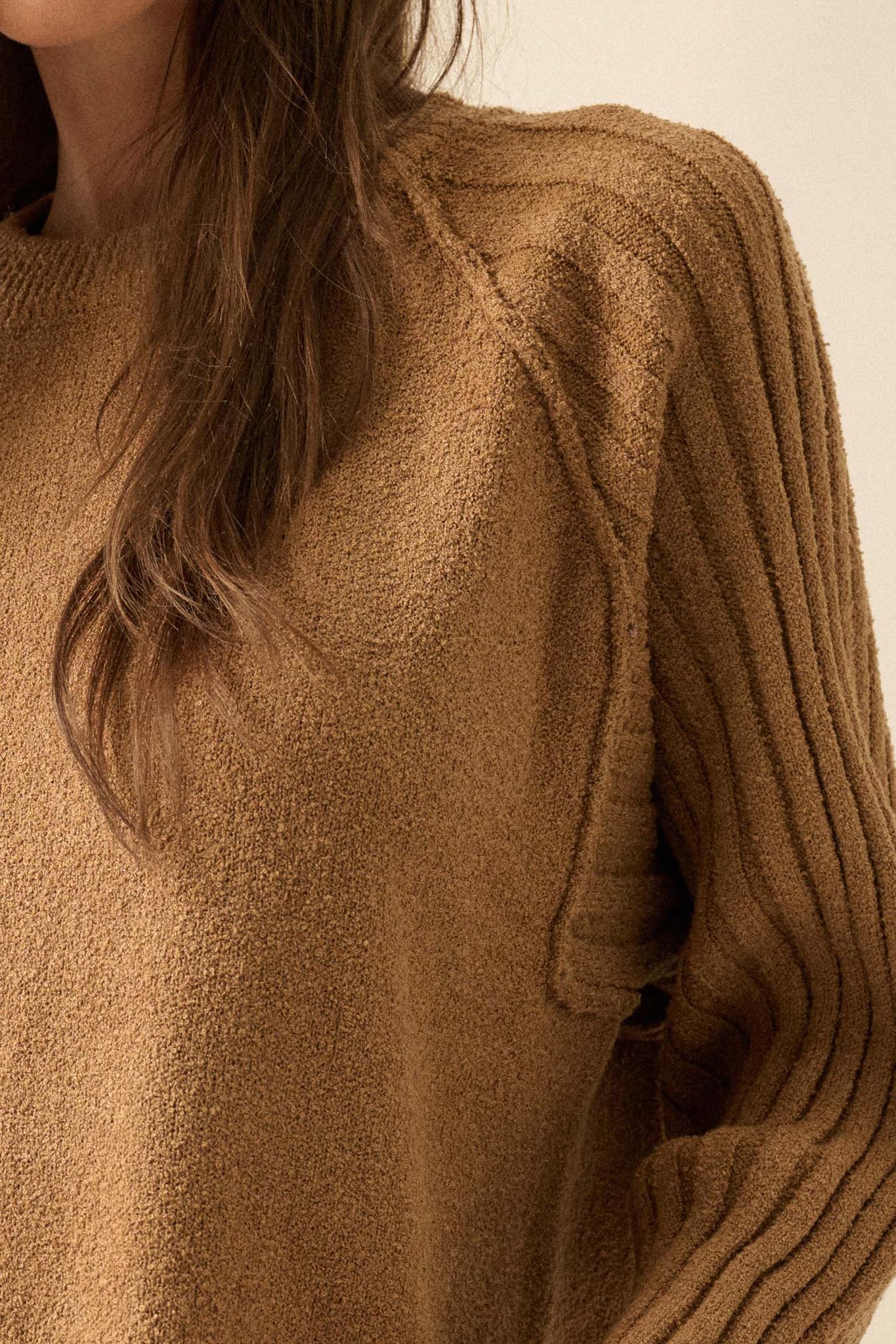 Promise the Label Textured Ribbed-Sleeve Sweater - ShopPromesa