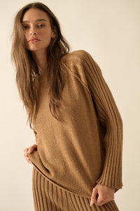 Promise the Label Textured Ribbed-Sleeve Sweater - ShopPromesa