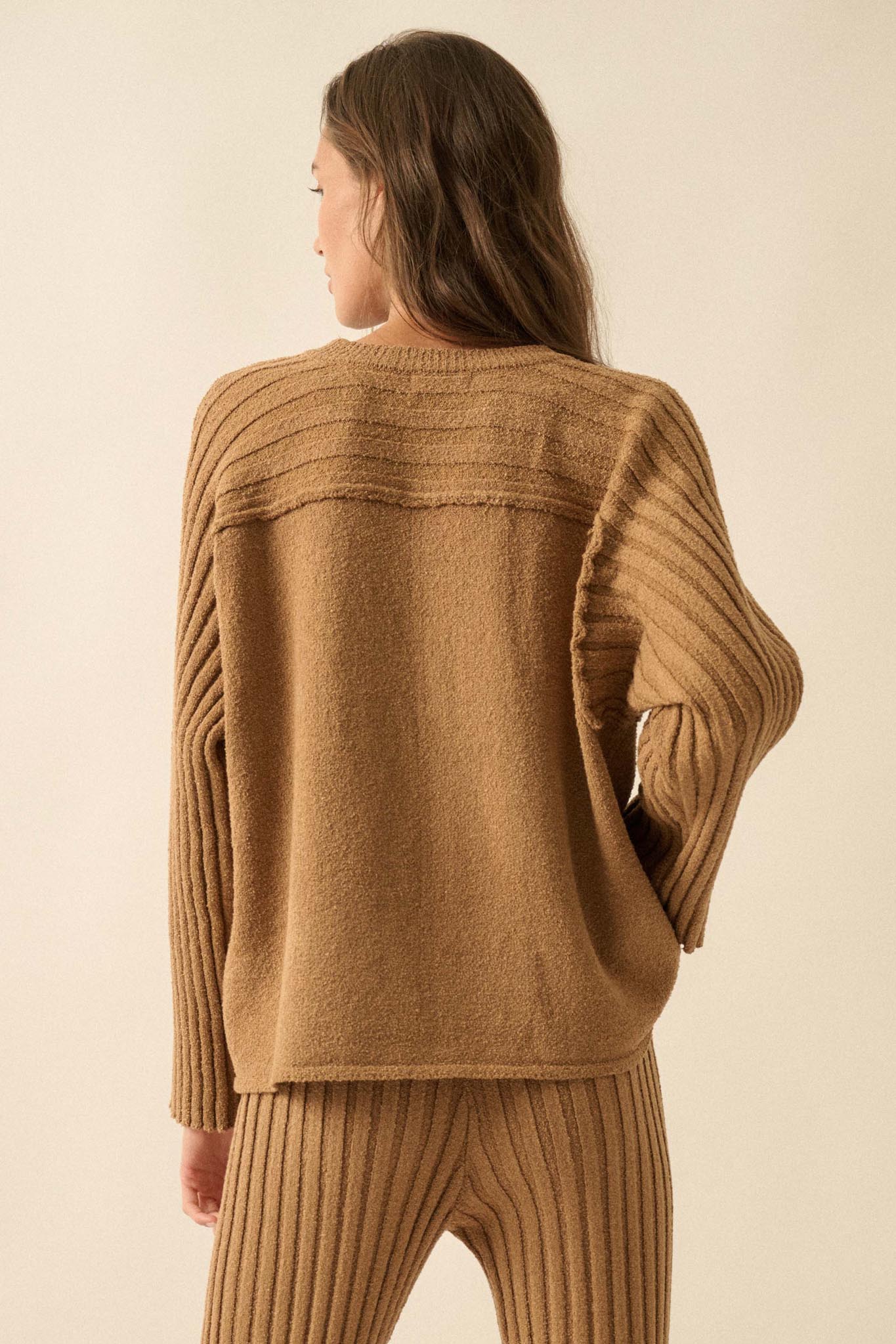 Promise the Label Textured Ribbed-Sleeve Sweater - ShopPromesa