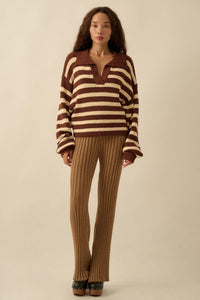 Promise the Label Striped Rib-Knit Collared Sweater - ShopPromesa