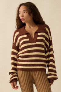 Promise the Label Striped Rib-Knit Collared Sweater - ShopPromesa