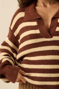 Promise the Label Striped Rib-Knit Collared Sweater - ShopPromesa