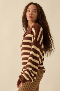 Promise the Label Striped Rib-Knit Collared Sweater - ShopPromesa