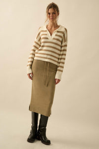 Promise the Label Striped Rib-Knit Collared Sweater - ShopPromesa