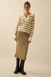 Promise the Label Striped Rib-Knit Collared Sweater - ShopPromesa