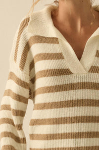 Promise the Label Striped Rib-Knit Collared Sweater - ShopPromesa