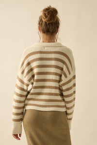 Promise the Label Striped Rib-Knit Collared Sweater - ShopPromesa