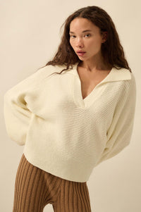 Promise the Label Rib-Knit Collared Sweater - ShopPromesa