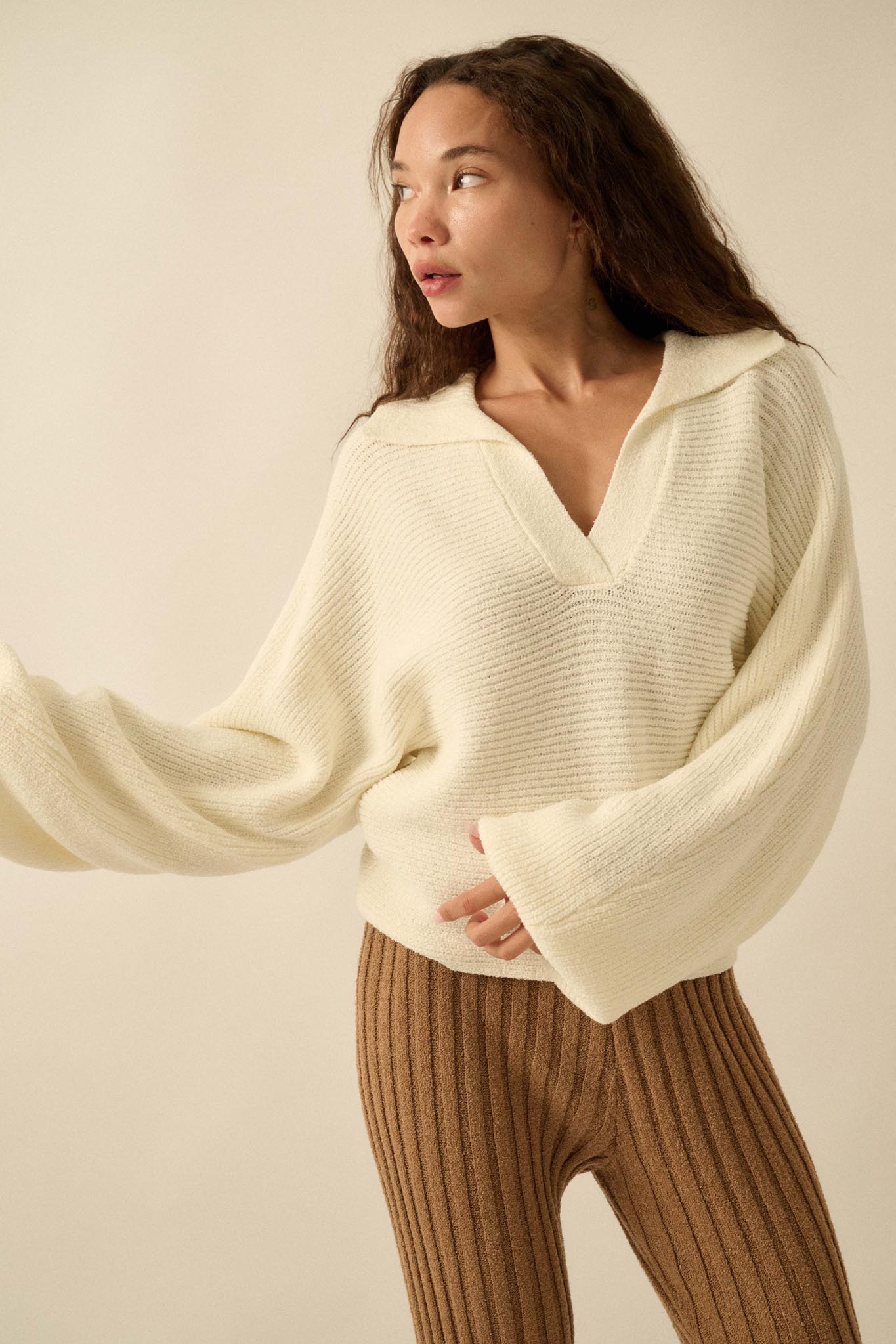 Promise the Label Rib-Knit Collared Sweater - ShopPromesa
