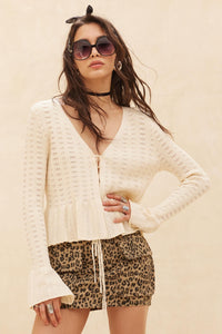 On My Way Pointelle Rib-Knit Peplum Cardigan - ShopPromesa