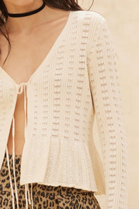 On My Way Pointelle Rib-Knit Peplum Cardigan - ShopPromesa