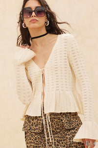 On My Way Pointelle Rib-Knit Peplum Cardigan - ShopPromesa
