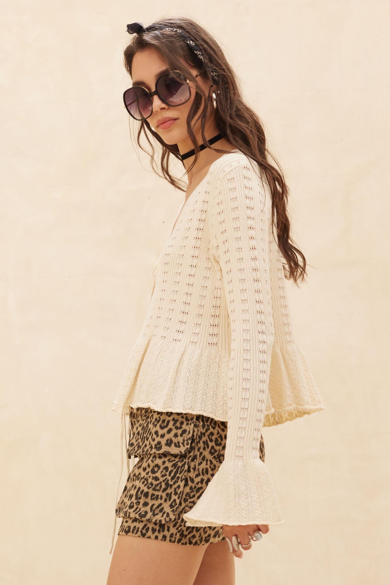 On My Way Pointelle Rib-Knit Peplum Cardigan - ShopPromesa