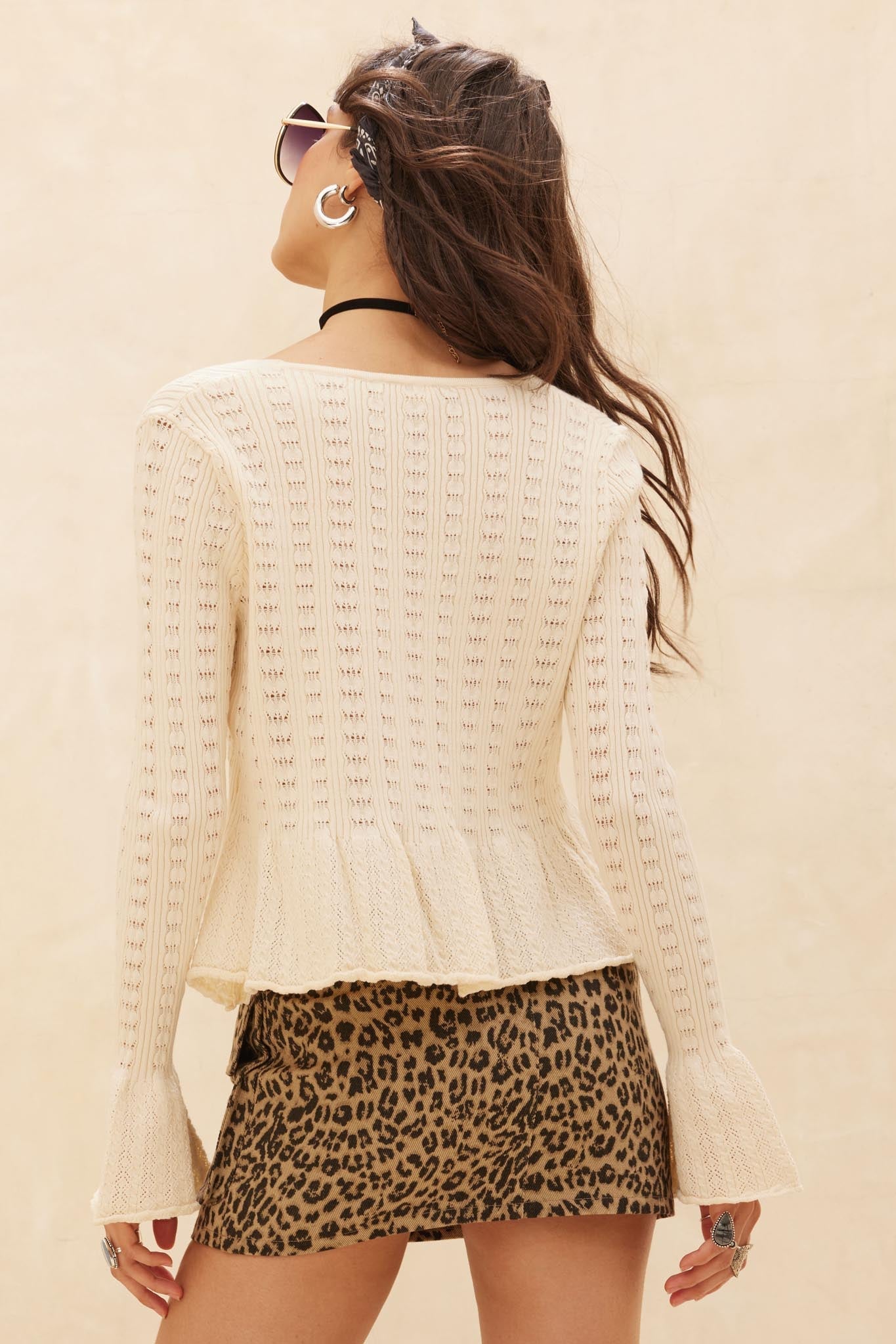 On My Way Pointelle Rib-Knit Peplum Cardigan - ShopPromesa