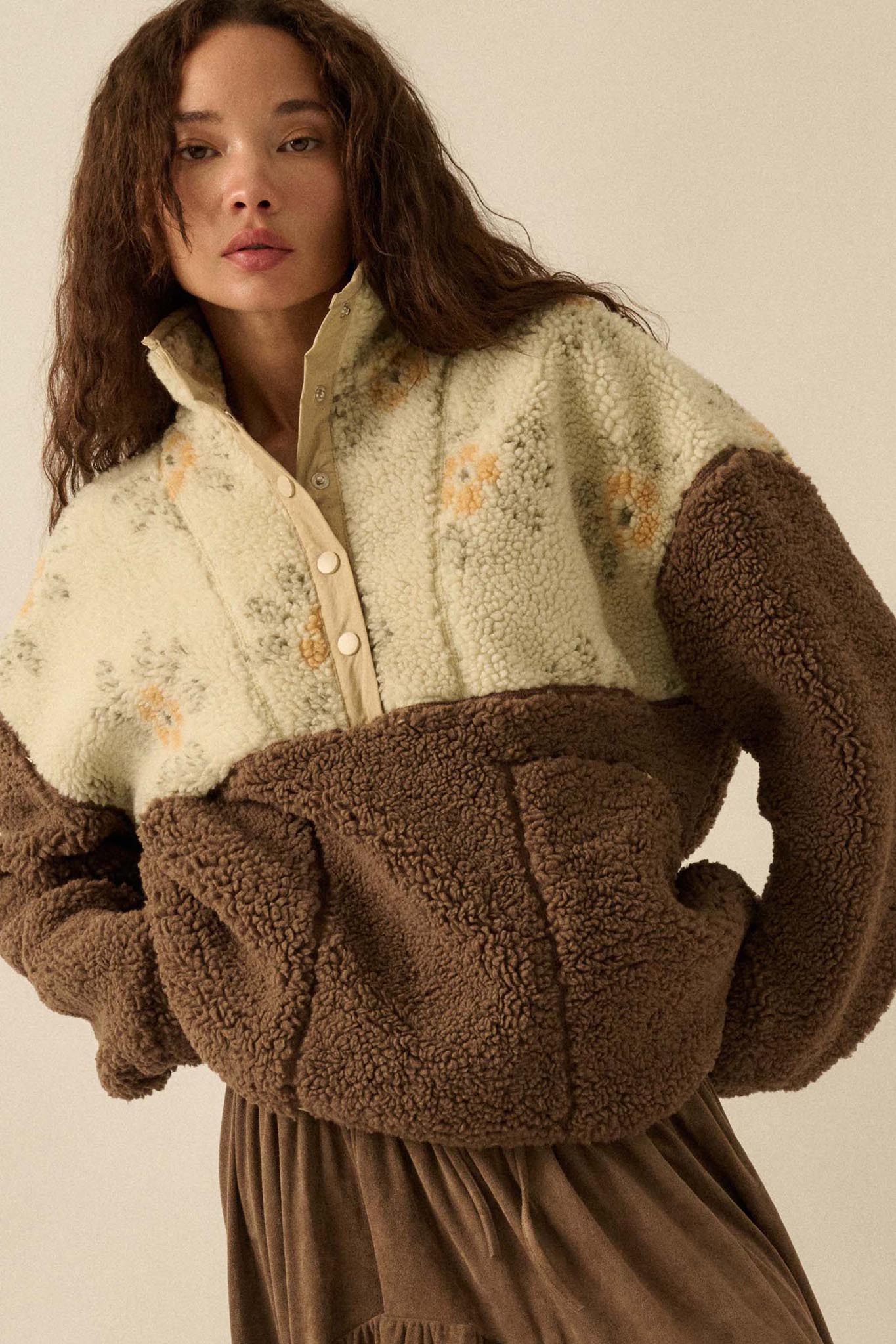 Toasted Blooms Floral Fleece Half-Snap Pullover - ShopPromesa