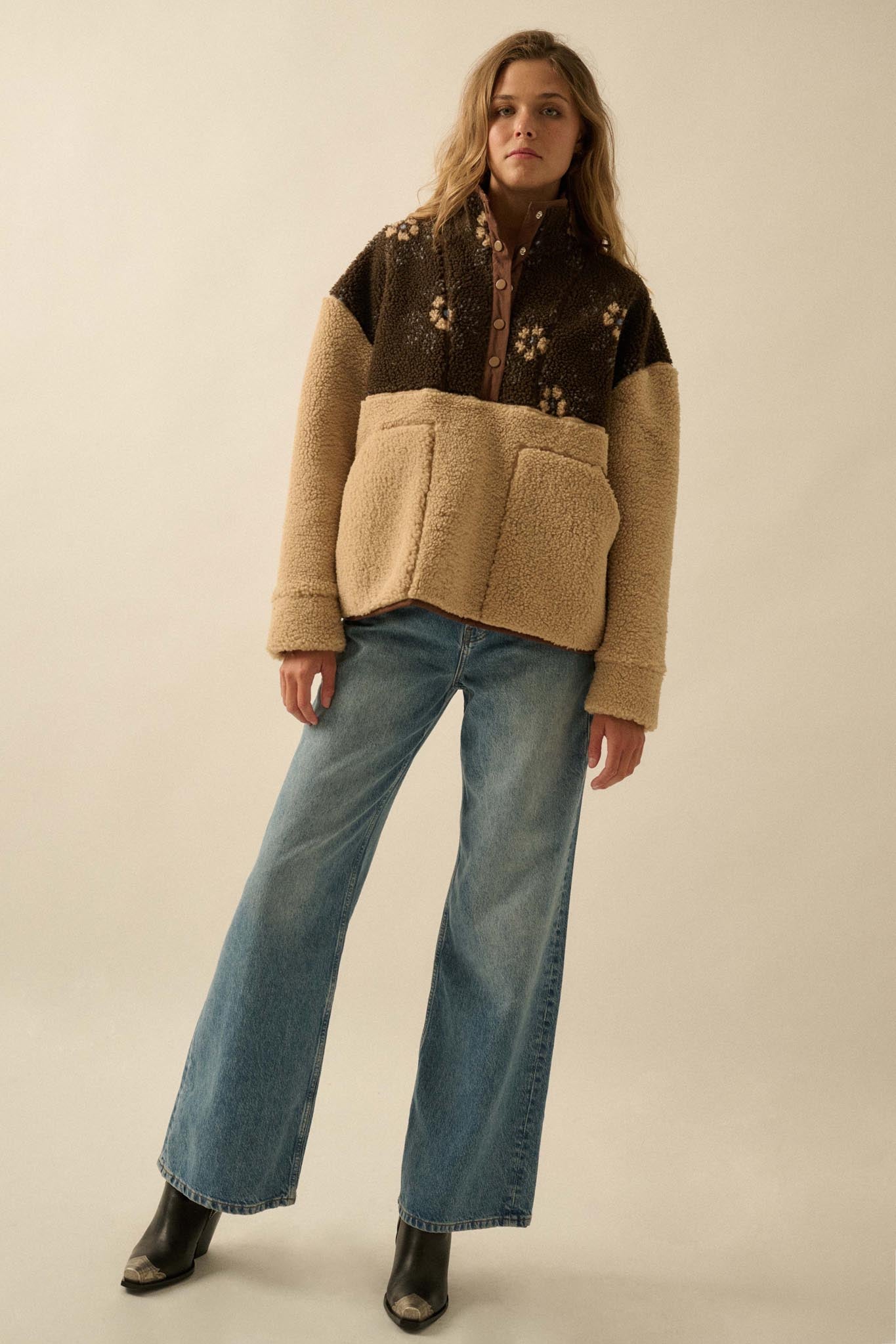 Toasted Blooms Floral Fleece Half-Snap Pullover - ShopPromesa