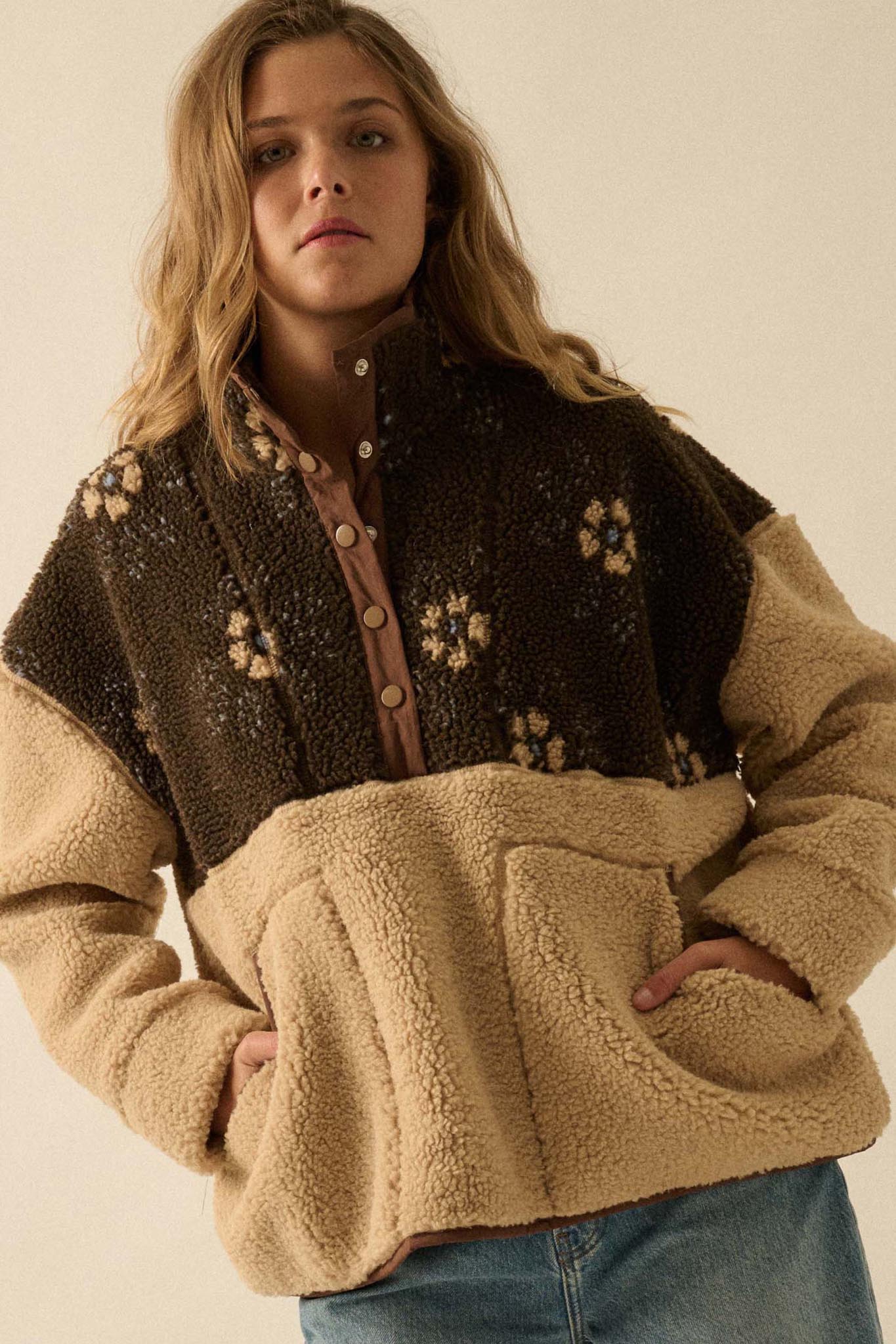 Toasted Blooms Floral Fleece Half-Snap Pullover - ShopPromesa