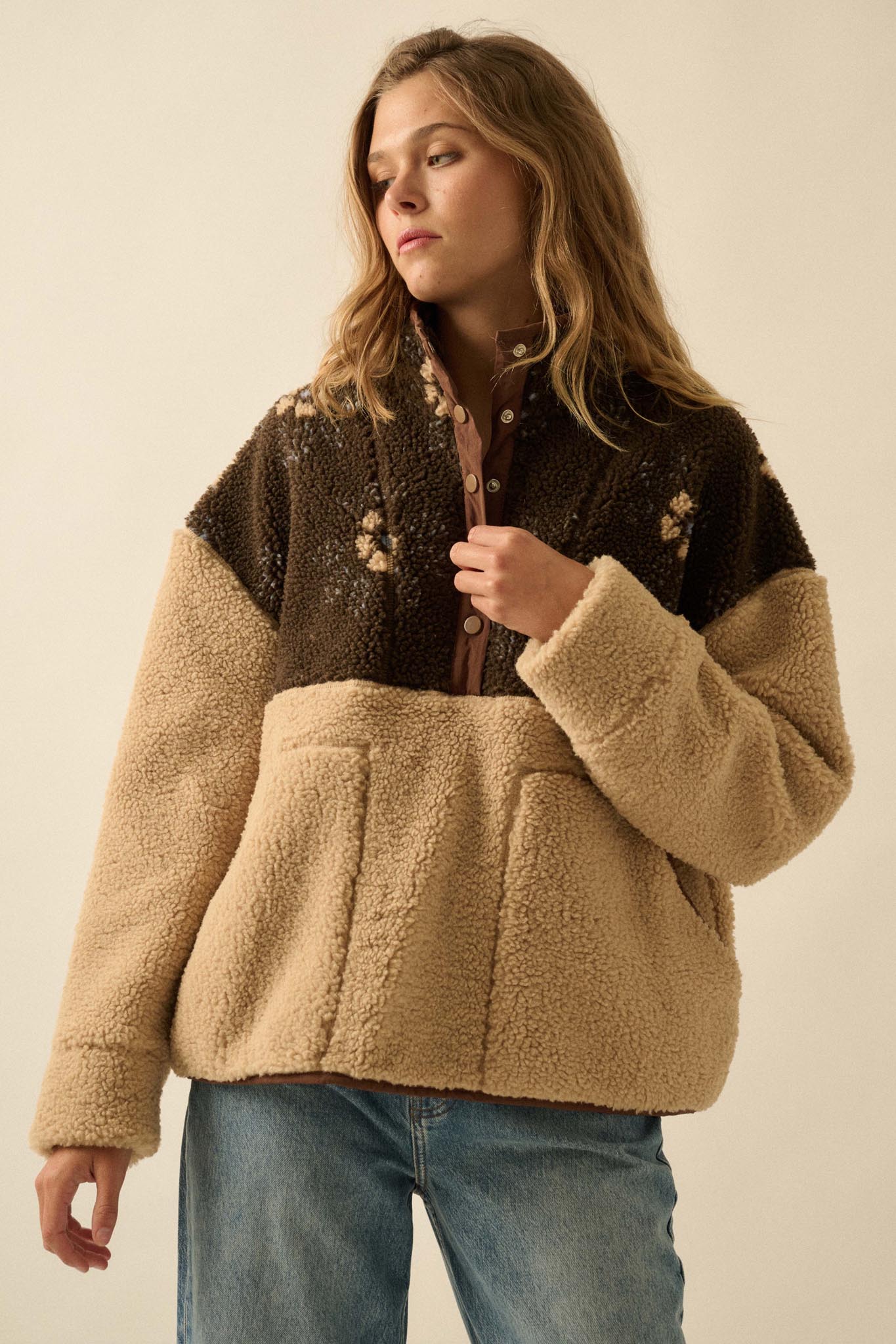 Toasted Blooms Floral Fleece Half-Snap Pullover - ShopPromesa