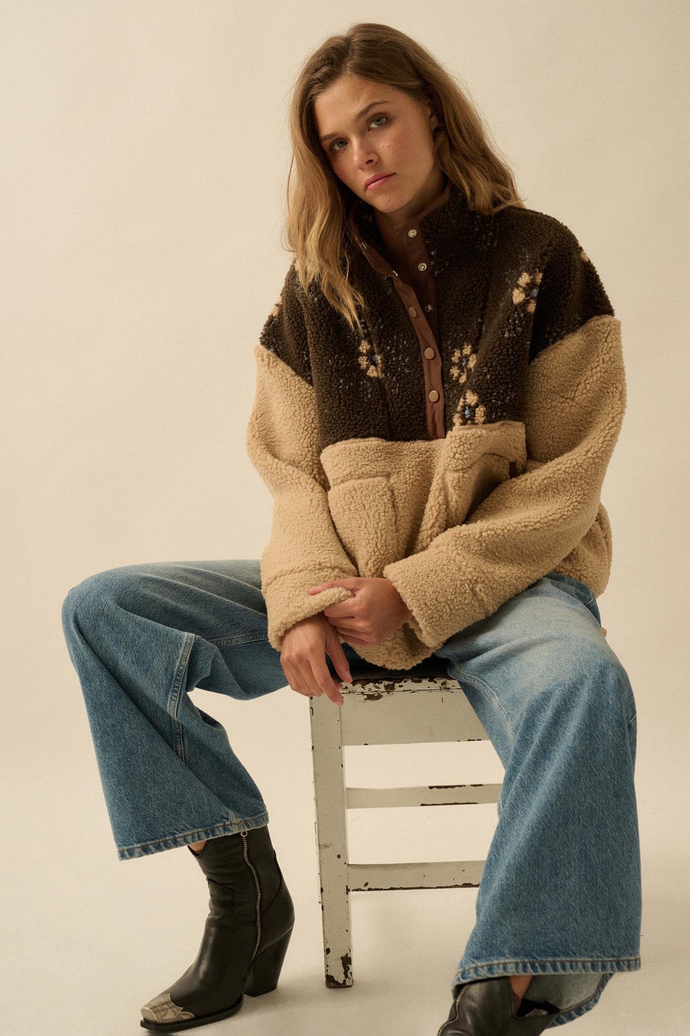 Toasted Blooms Floral Fleece Half-Snap Pullover - ShopPromesa