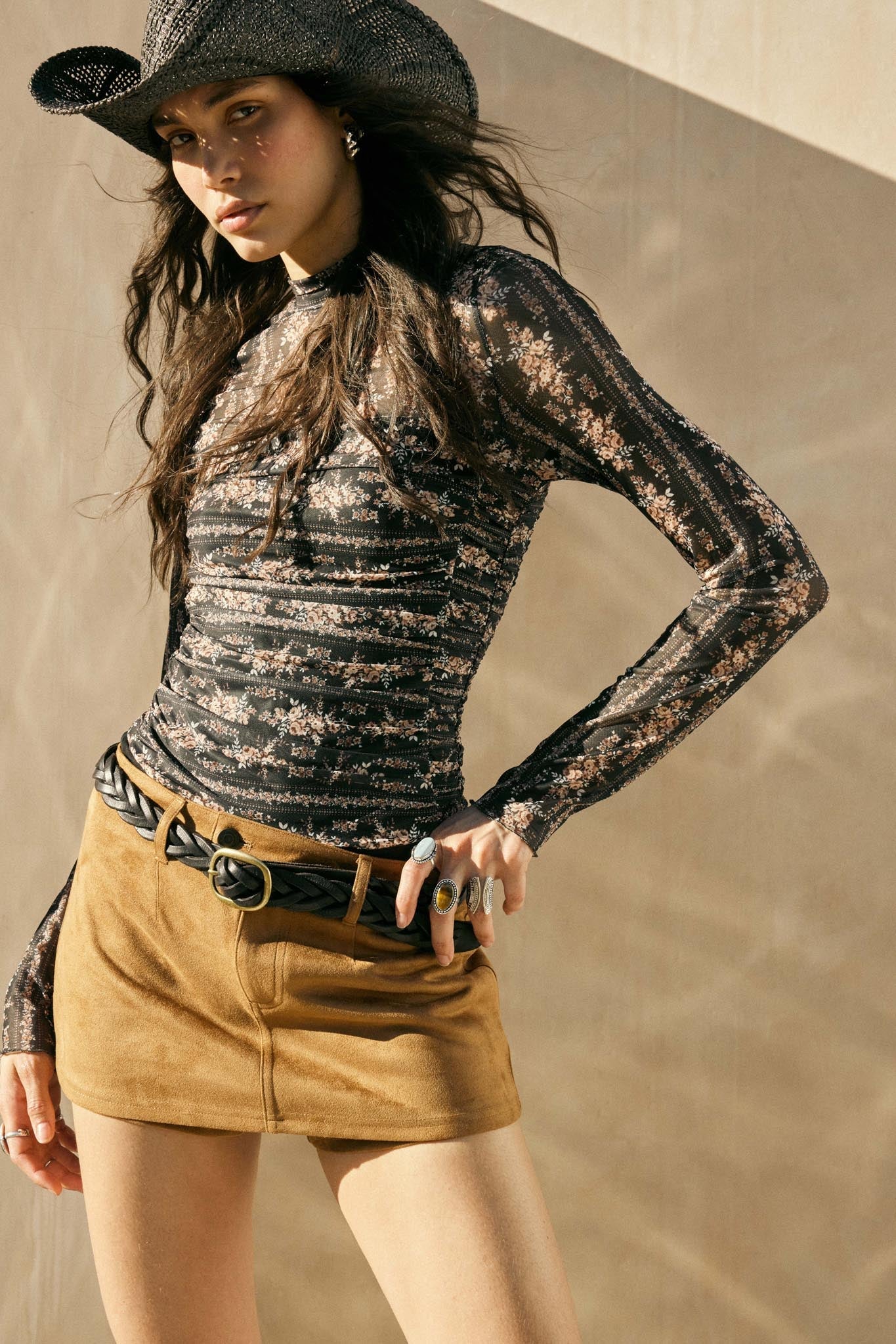 Petite Petals Floral Mesh Ruched Bodysuit - ShopPromesa