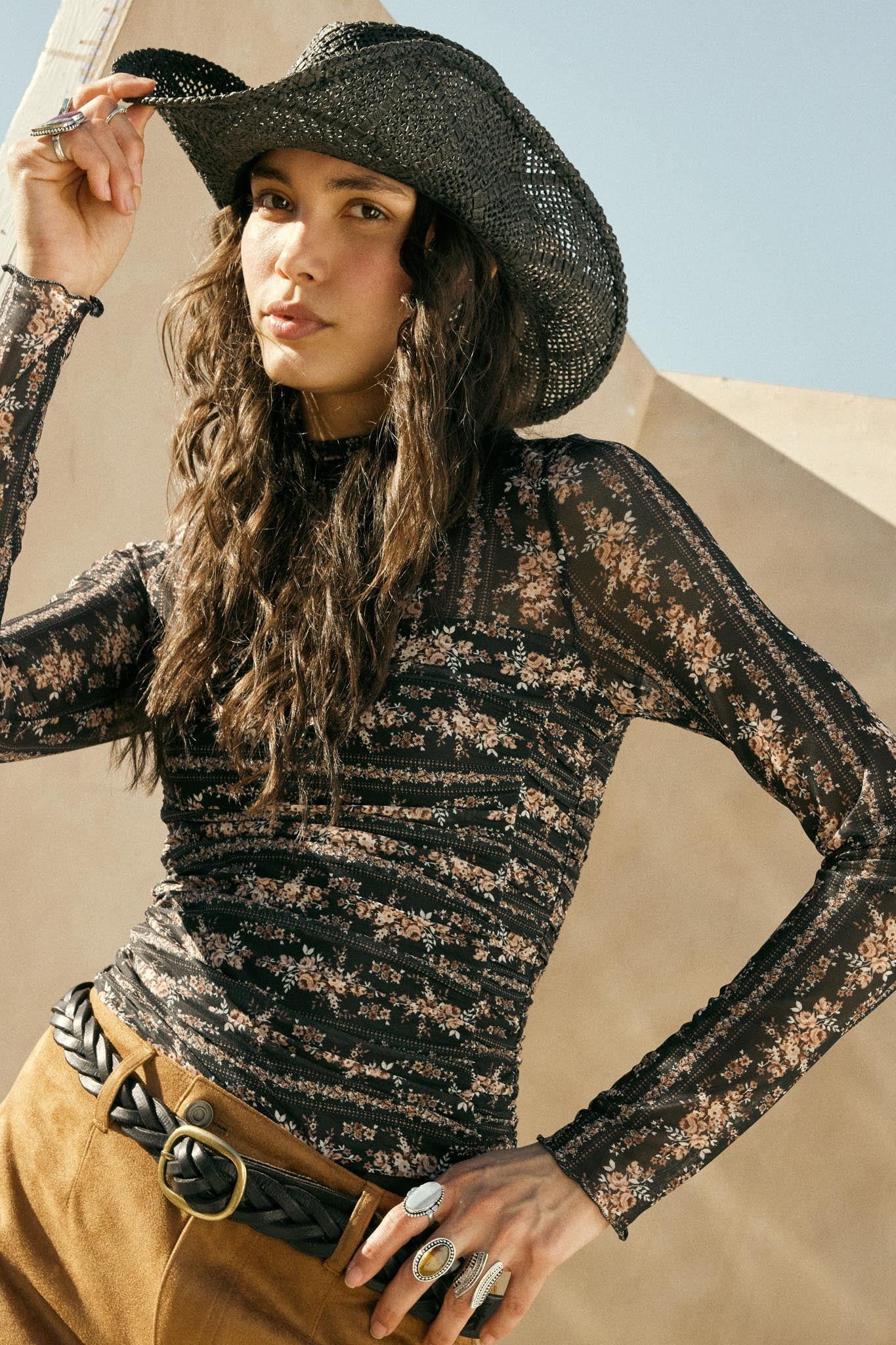 Petite Petals Floral Mesh Ruched Bodysuit - ShopPromesa