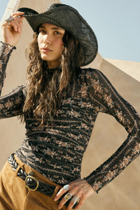 Petite Petals Floral Mesh Ruched Bodysuit - ShopPromesa