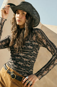 Petite Petals Floral Mesh Ruched Bodysuit - ShopPromesa