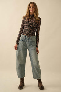 Petite Petals Floral Mesh Ruched Bodysuit - ShopPromesa