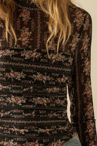 Petite Petals Floral Mesh Ruched Bodysuit - ShopPromesa