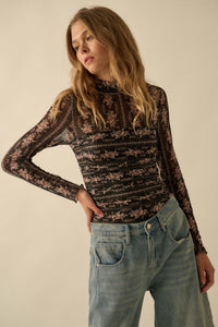 Petite Petals Floral Mesh Ruched Bodysuit - ShopPromesa