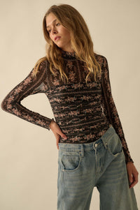 Petite Petals Floral Mesh Ruched Bodysuit - ShopPromesa