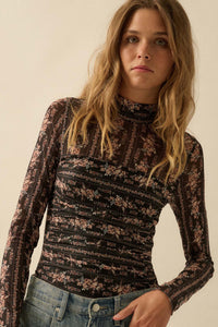 Petite Petals Floral Mesh Ruched Bodysuit - ShopPromesa