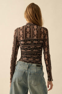 Petite Petals Floral Mesh Ruched Bodysuit - ShopPromesa