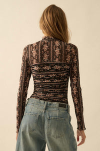 Petite Petals Floral Mesh Ruched Bodysuit - ShopPromesa