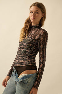 Petite Petals Floral Mesh Ruched Bodysuit - ShopPromesa