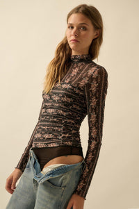Petite Petals Floral Mesh Ruched Bodysuit - ShopPromesa