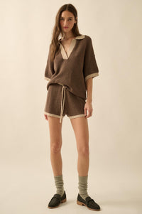 Take It Easy Contrast Knit Short-Sleeve Sweater - ShopPromesa