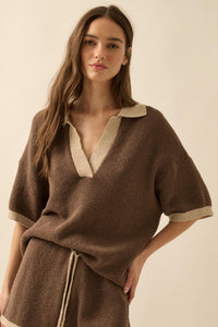 Take It Easy Contrast Knit Short-Sleeve Sweater - ShopPromesa