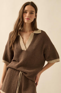 Take It Easy Contrast Knit Short-Sleeve Sweater - ShopPromesa