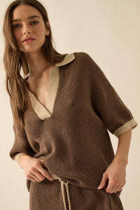 Take It Easy Contrast Knit Short-Sleeve Sweater - ShopPromesa