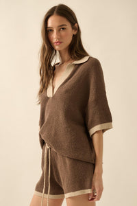 Take It Easy Contrast Knit Short-Sleeve Sweater - ShopPromesa
