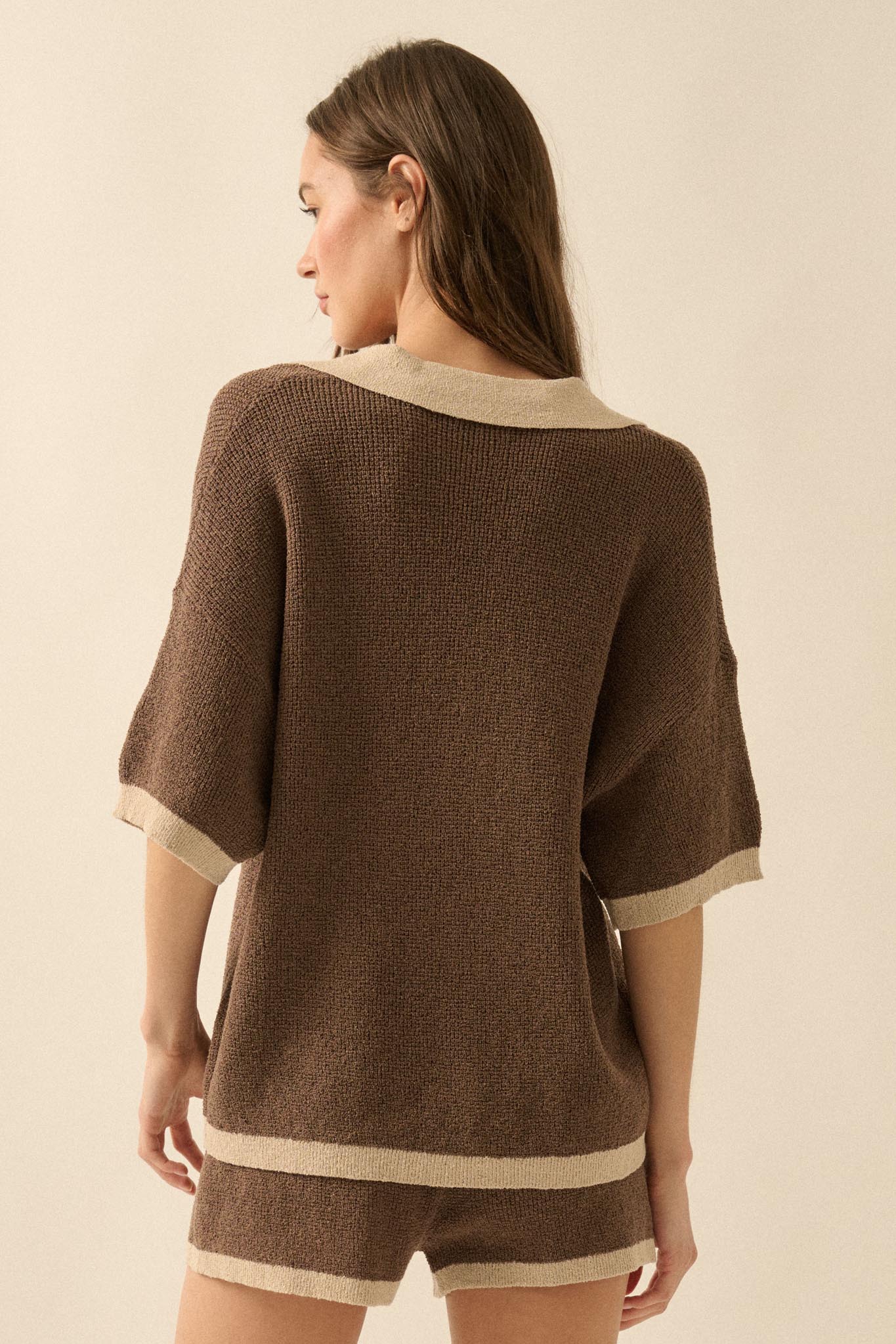 Take It Easy Contrast Knit Short-Sleeve Sweater - ShopPromesa